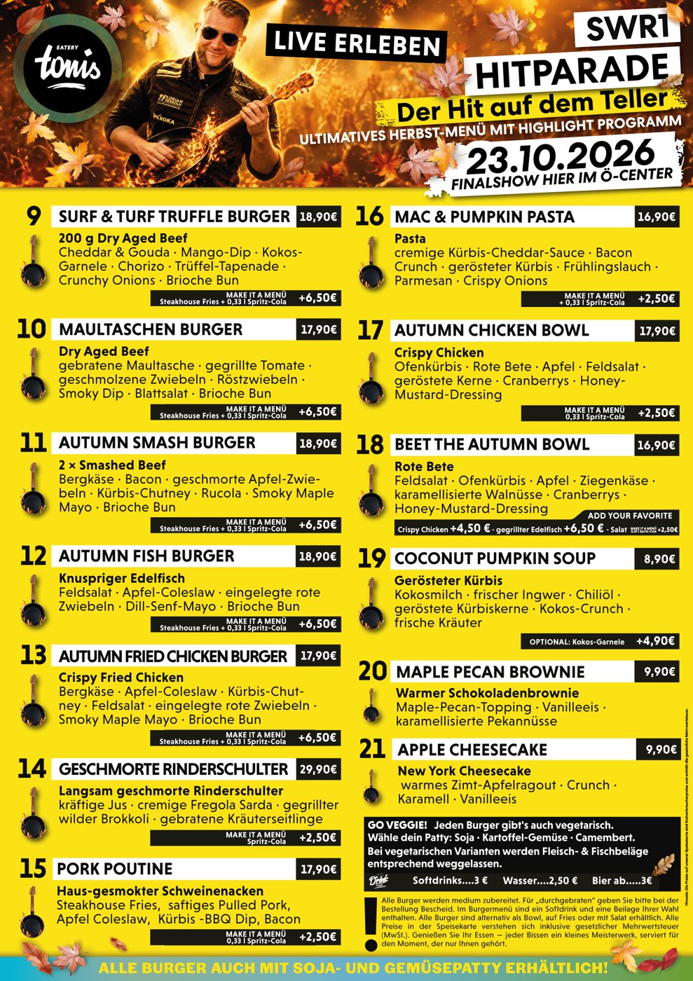 Speisekarte Oktober 2026 „Hitparade“ von tonis EATERY